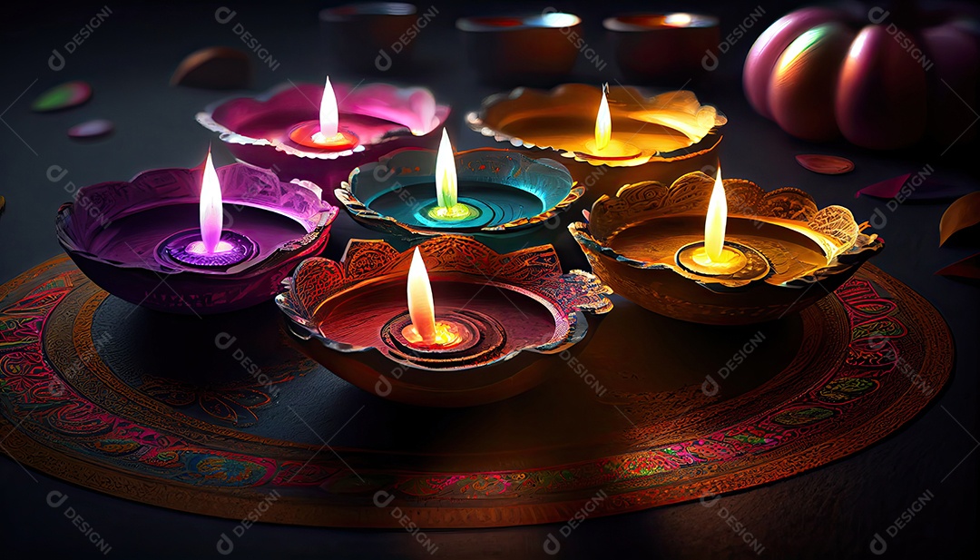 Diwali o triunfo da luz e bondade Festival hindu das luzes celebração Diya lamparinas a óleo 24 de outubro.