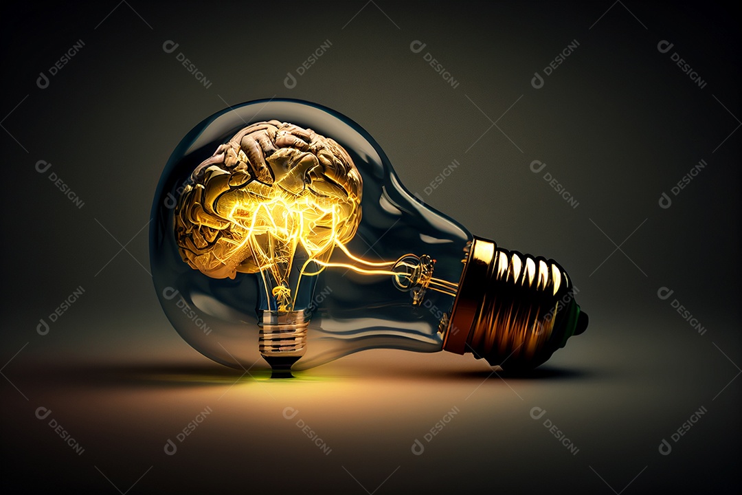 Fundo abstrato com conceito de ideia com lâmpada com um cérebro ao meio sobre fundo isolado gerado por IA