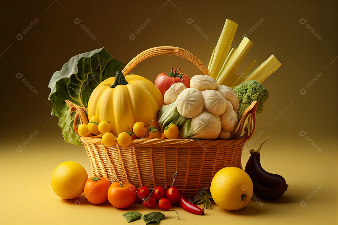 Fundo com verduras em cesta sobre fundo isolado gerado por IA