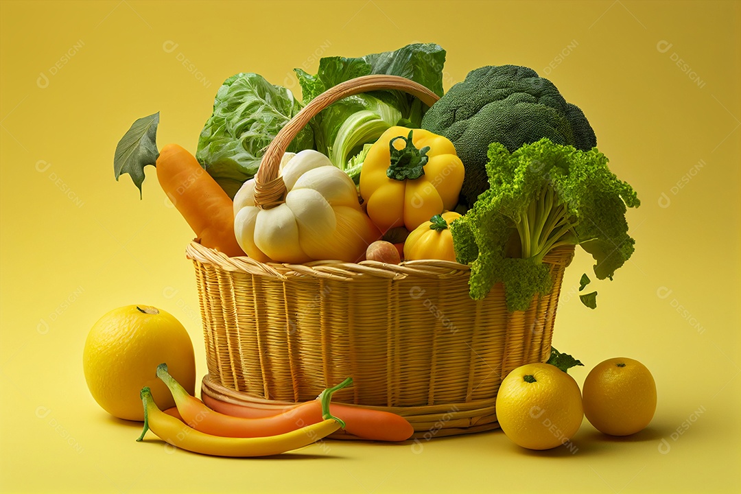 Fundo com verduras em cesta sobre fundo isolado gerado por IA