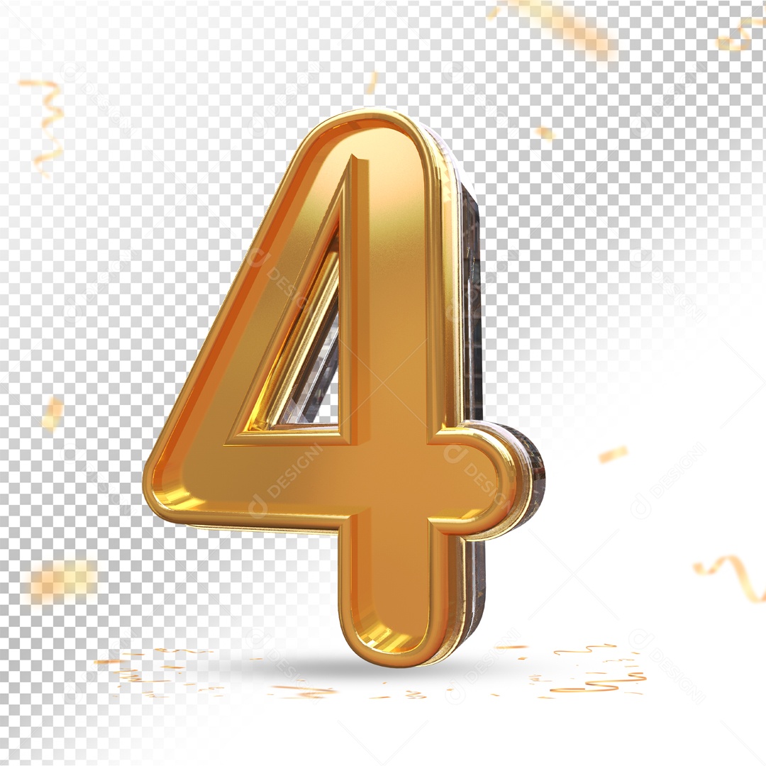 Elemento Dourado De Numero 4 Para Composição PSD