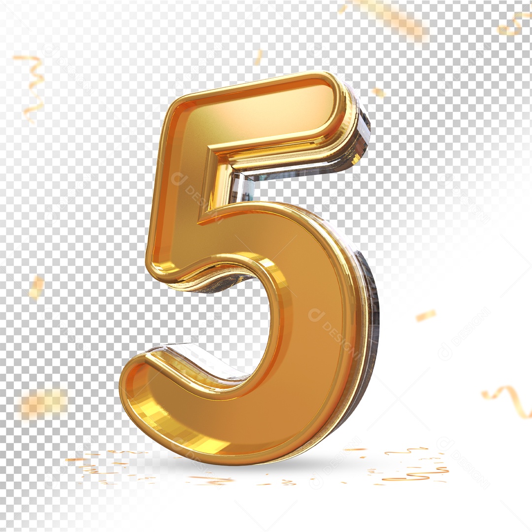 Elemento Dourado De Numero 5 Para Composição PSD