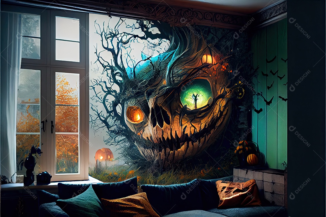 Dia de Halloween olhos de Jack O lanternas doces ou travessuras Samhain Todas as Relíquias véspera de todos os santos assustador Horror Fantasma Demônio background 31 de outubro.