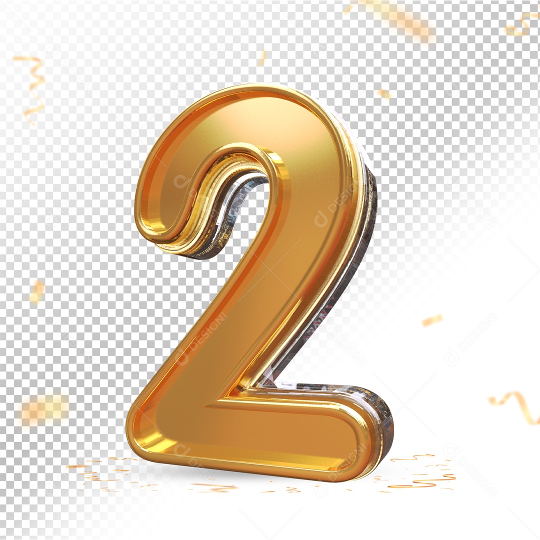 Elemento Dourado De Numero 2 Para Composição PSD