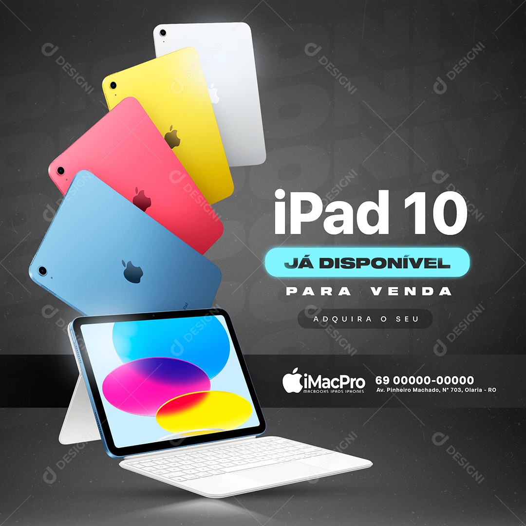 Social Media iPad 10 Disponível PSD Editável