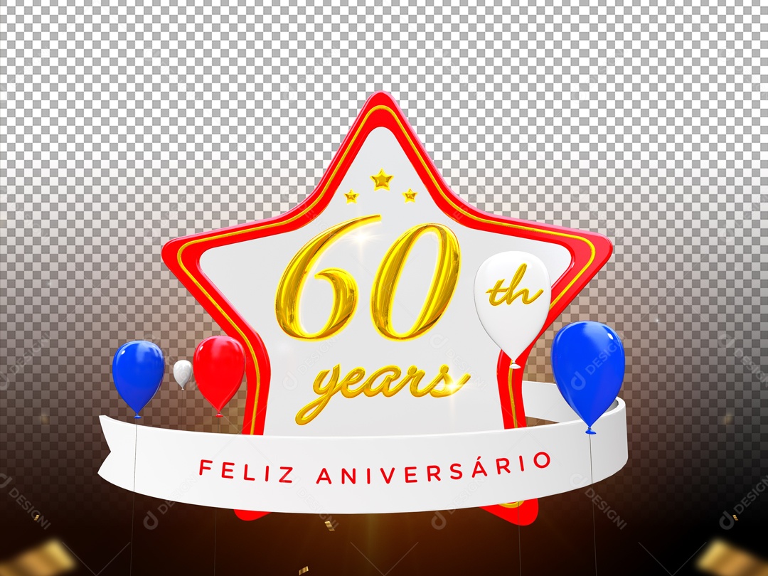 Elemento De Feliz Aniversario 60 Anos Para Composição PSD