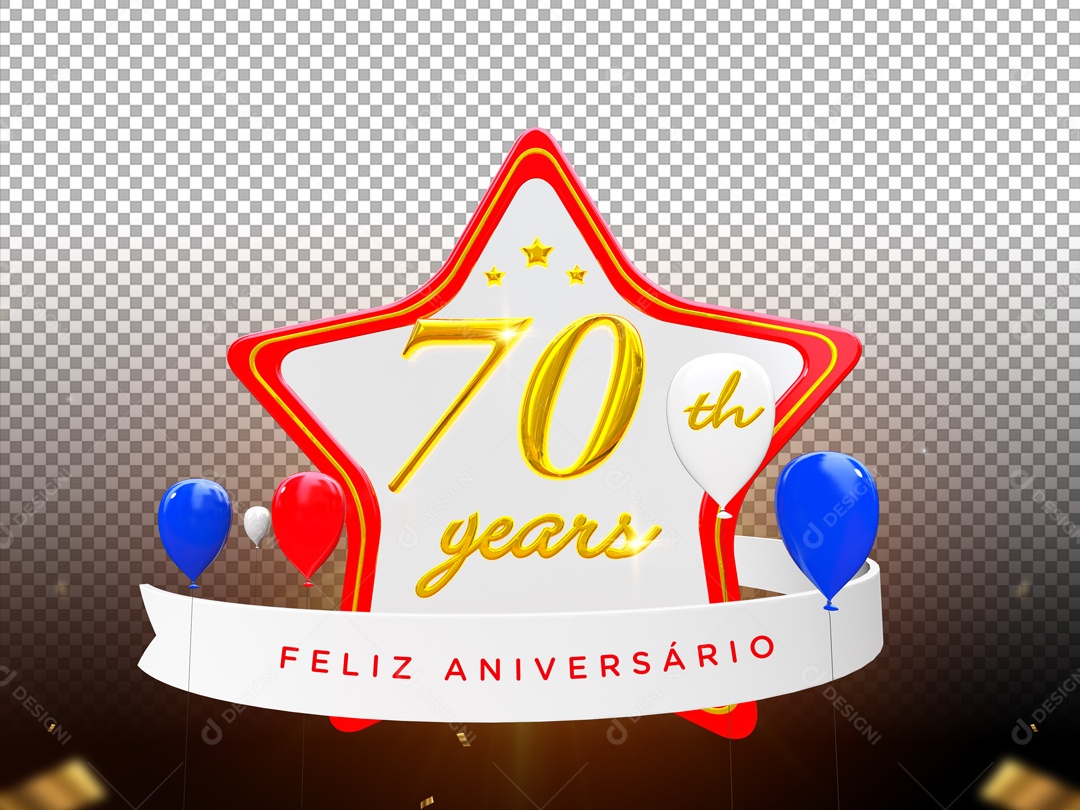 Elemento De Feliz Aniversario 70 Anos Para Composição PSD
