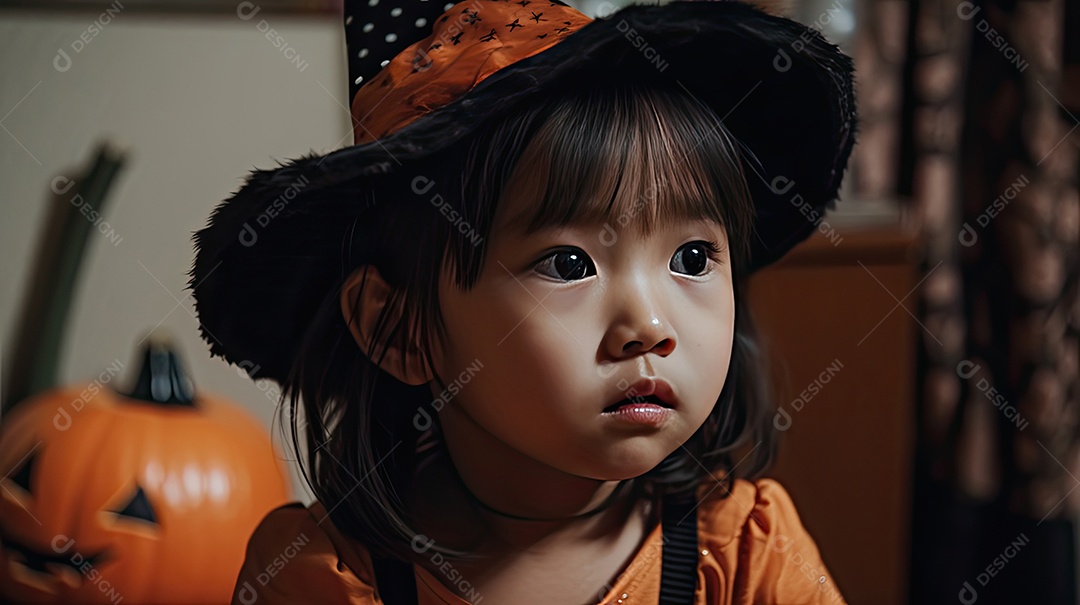 Linda menina criança celebrando halloween.