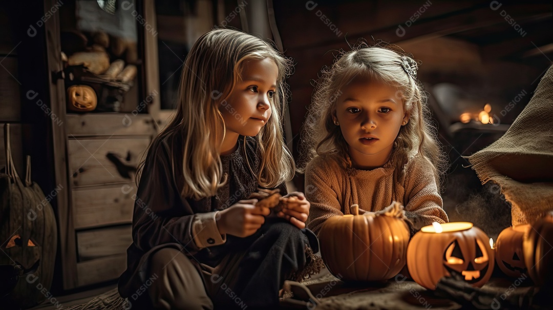 Lindas meninas crianças celebrando halloween.