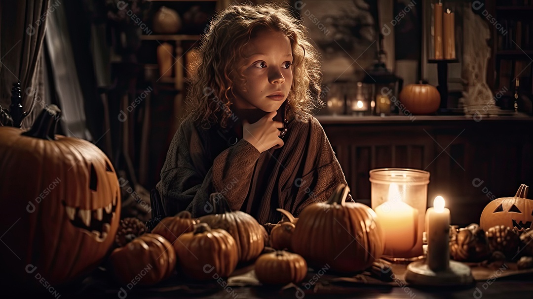 Linda menina criança celebrando halloween.