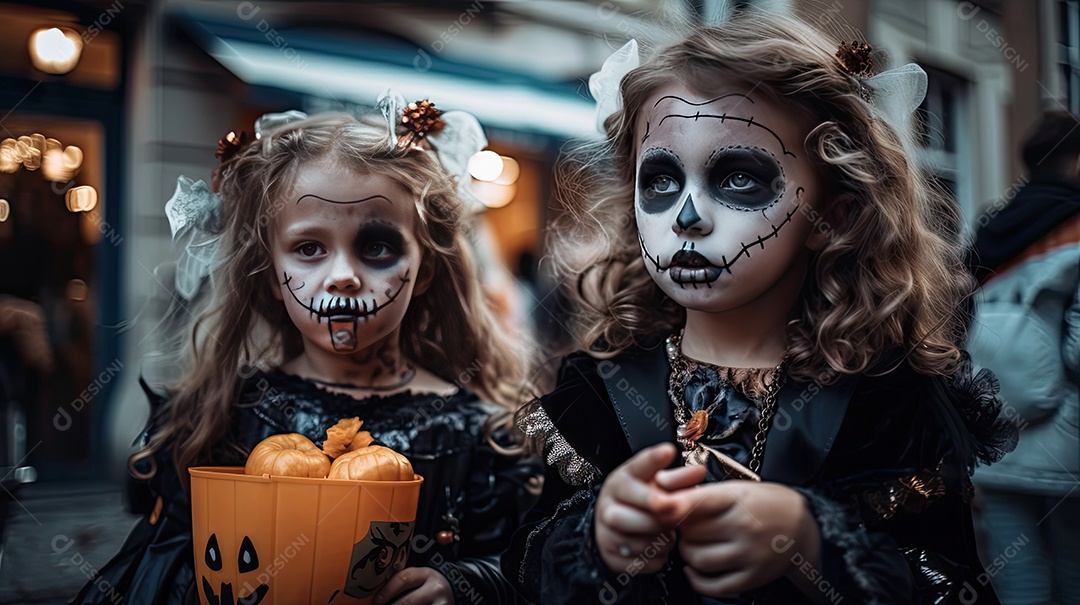 Lindas meninas crianças celebrando halloween.