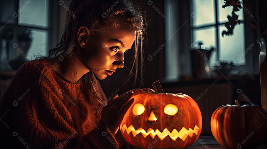 Linda menina criança celebrando halloween.