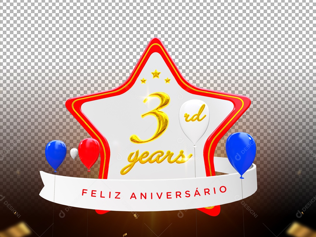 Elemento De Feliz Aniversario 3 Anos Para Composição PSD