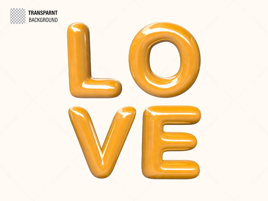 Texto 3D Love Laranja Para Composição PSD