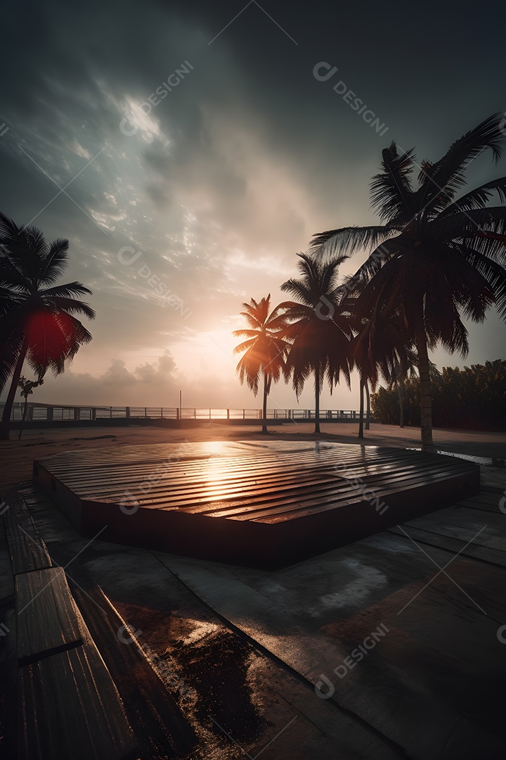 Linda paisagem por do sol com arvores coqueiros