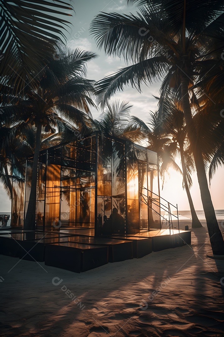 Linda paisagem por do sol com arvores coqueiros