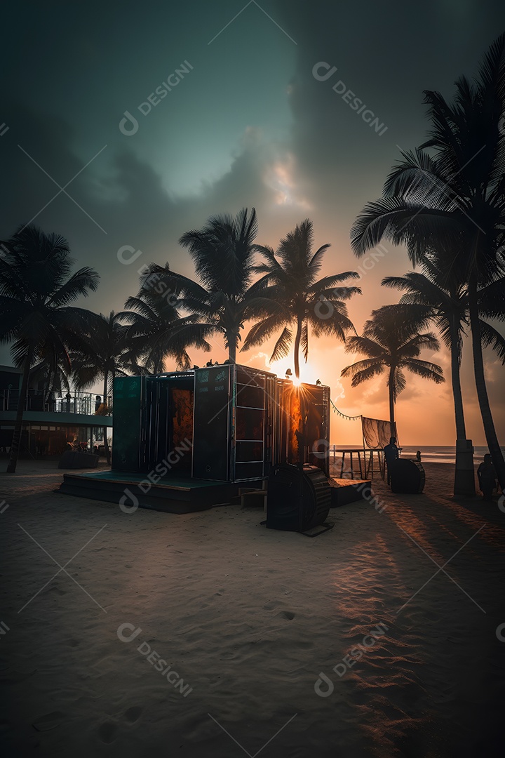 Linda paisagem por do sol com arvores coqueiros