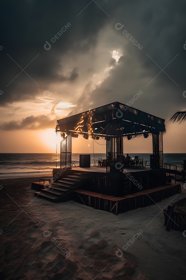 Linda paisagem por do sol com arvores coqueiros