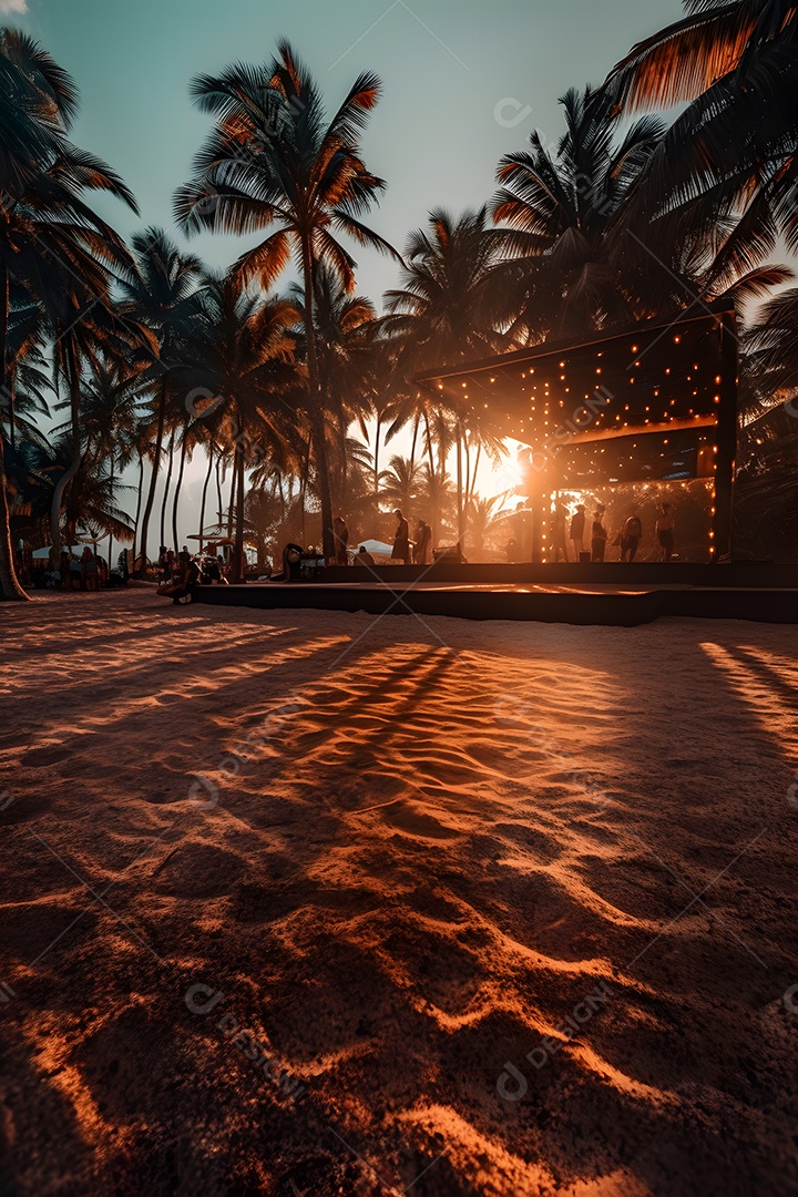 Linda paisagem por do sol com arvores coqueiros