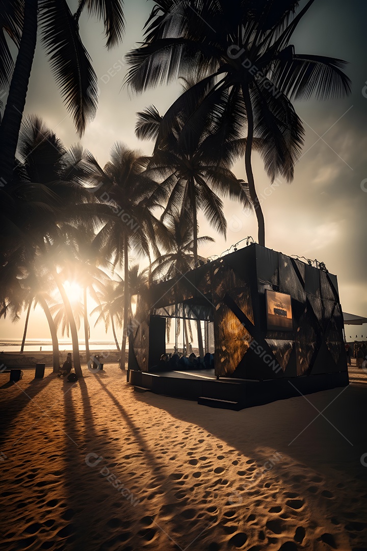 Linda paisagem por do sol com arvores coqueiros