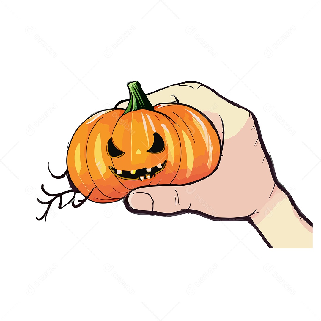 Desenho De Mão Segurando Abóbora Monstruosa De Halloween Vetor EPS