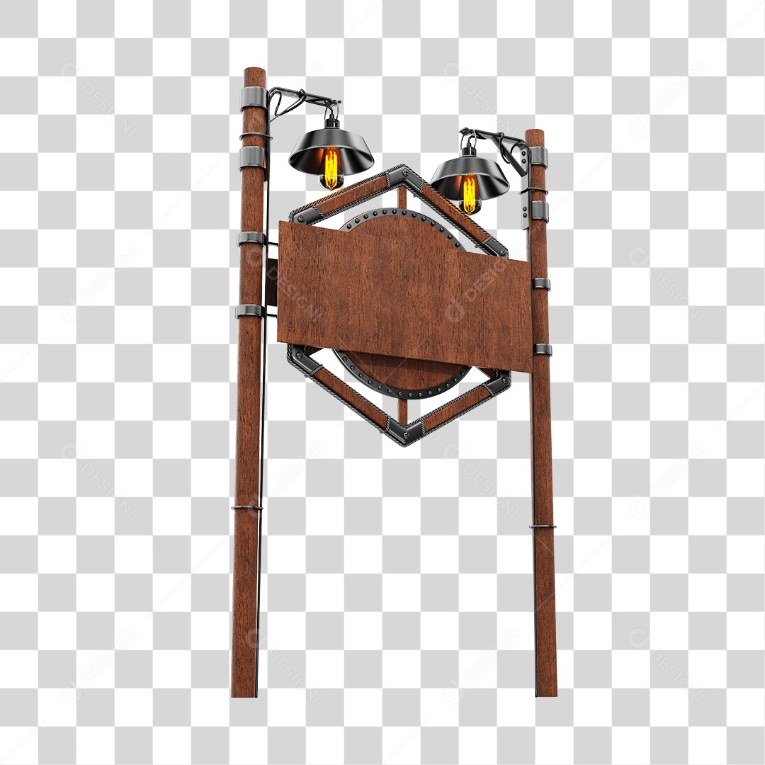 Painel Com Poste De Luz Elemento 3D Para Composição PNG Transparente