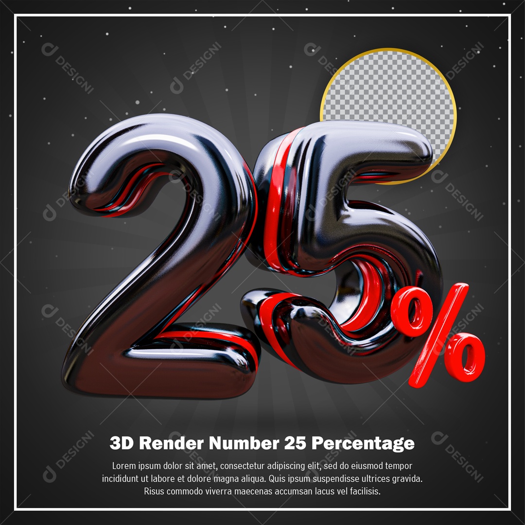 Numero De 25% Desconto Black Friday Elemento 3D PSD