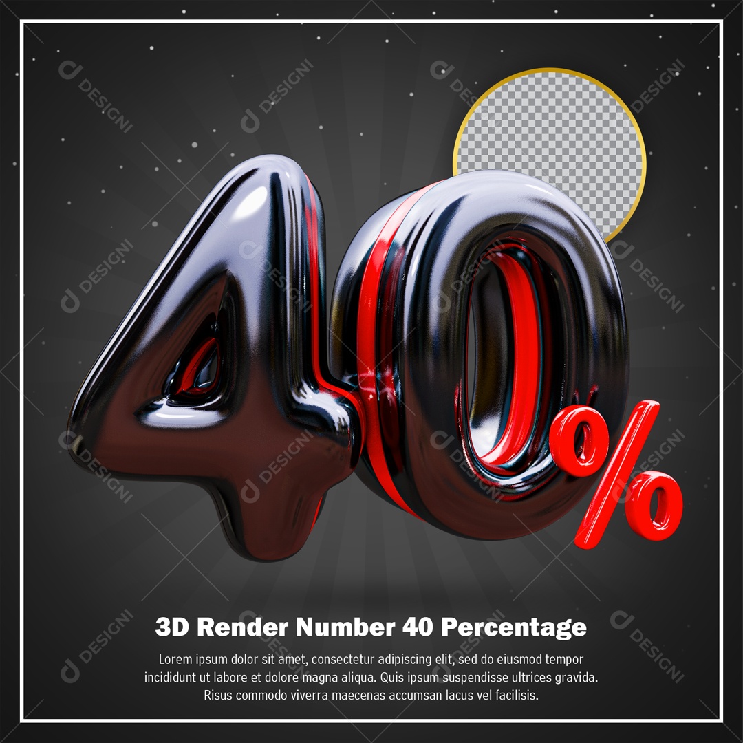 Numero De 40% Desconto Black Friday Elemento 3D PSD
