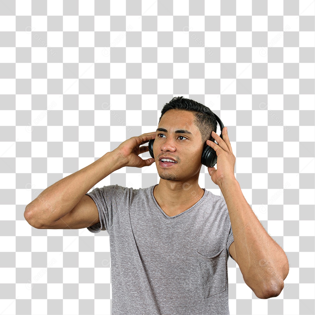 Jovem com Celular e Fone de Ouvido PNG Transparente