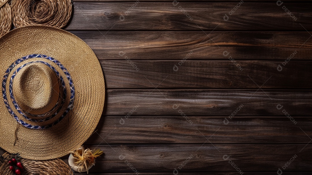 Chapéu de palha sobre uma mesa de madeira