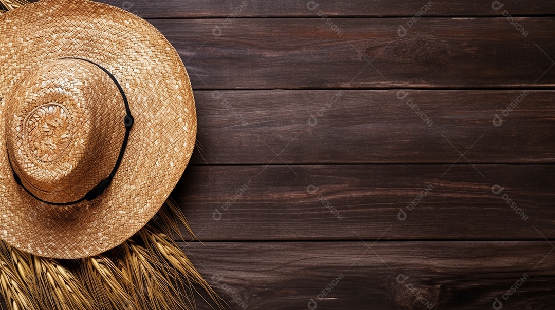 Chapéu de palha sobre uma mesa de madeira