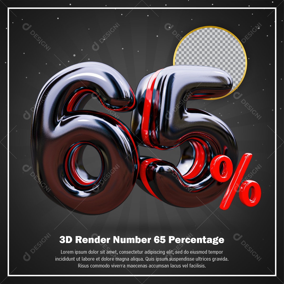 Numero De 65% Desconto Black Friday Elemento 3D PSD