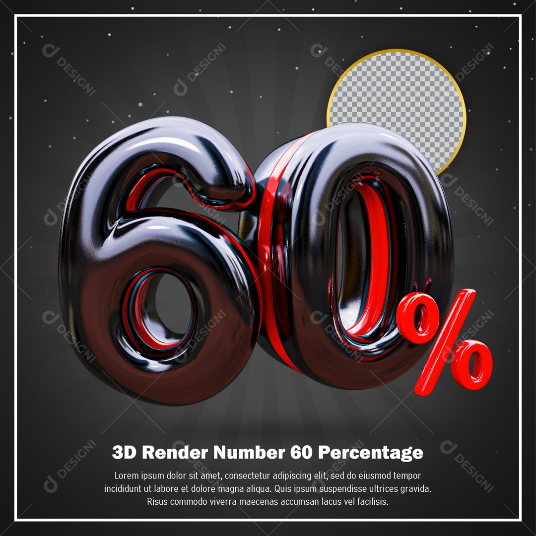 Numero De 60% Desconto Black Friday Elemento 3D PSD