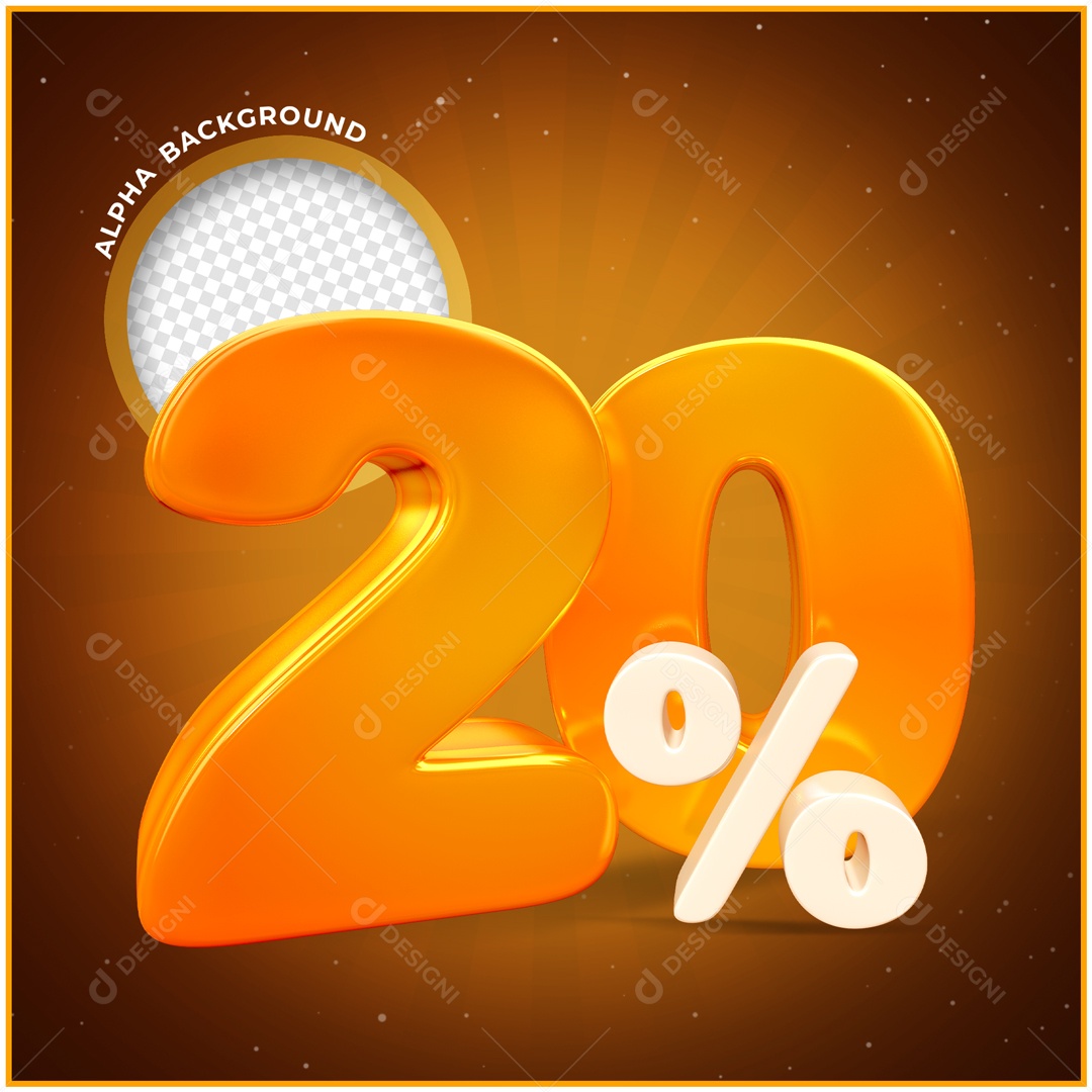 Numero Dourado 20% De Desconto Elemento 3D PSD