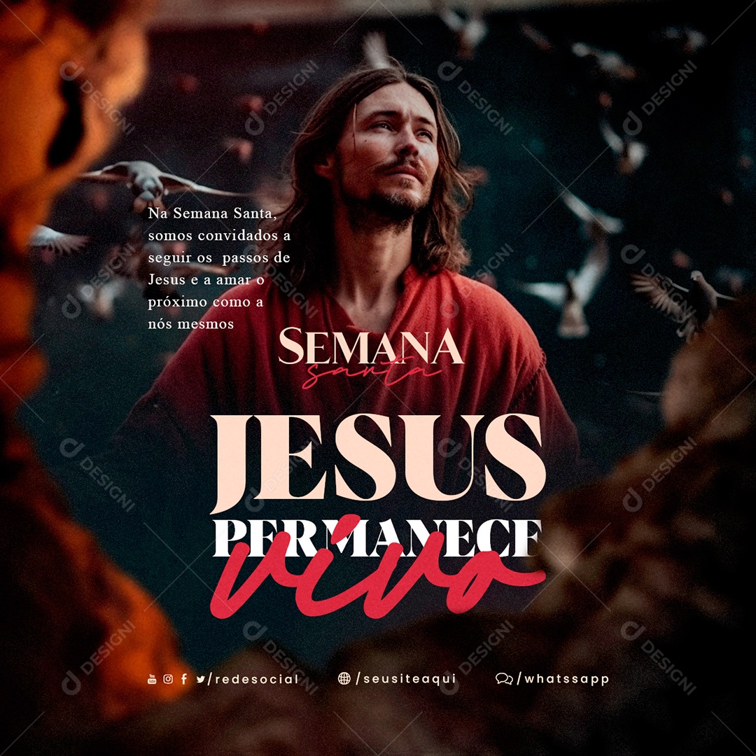 Jesus Permanece Vivo Semana Santa Social Media PSD Editável