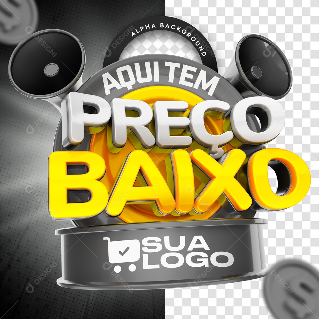 Selo 3D Para Composição Aqui Tem Preço Baixo PSD