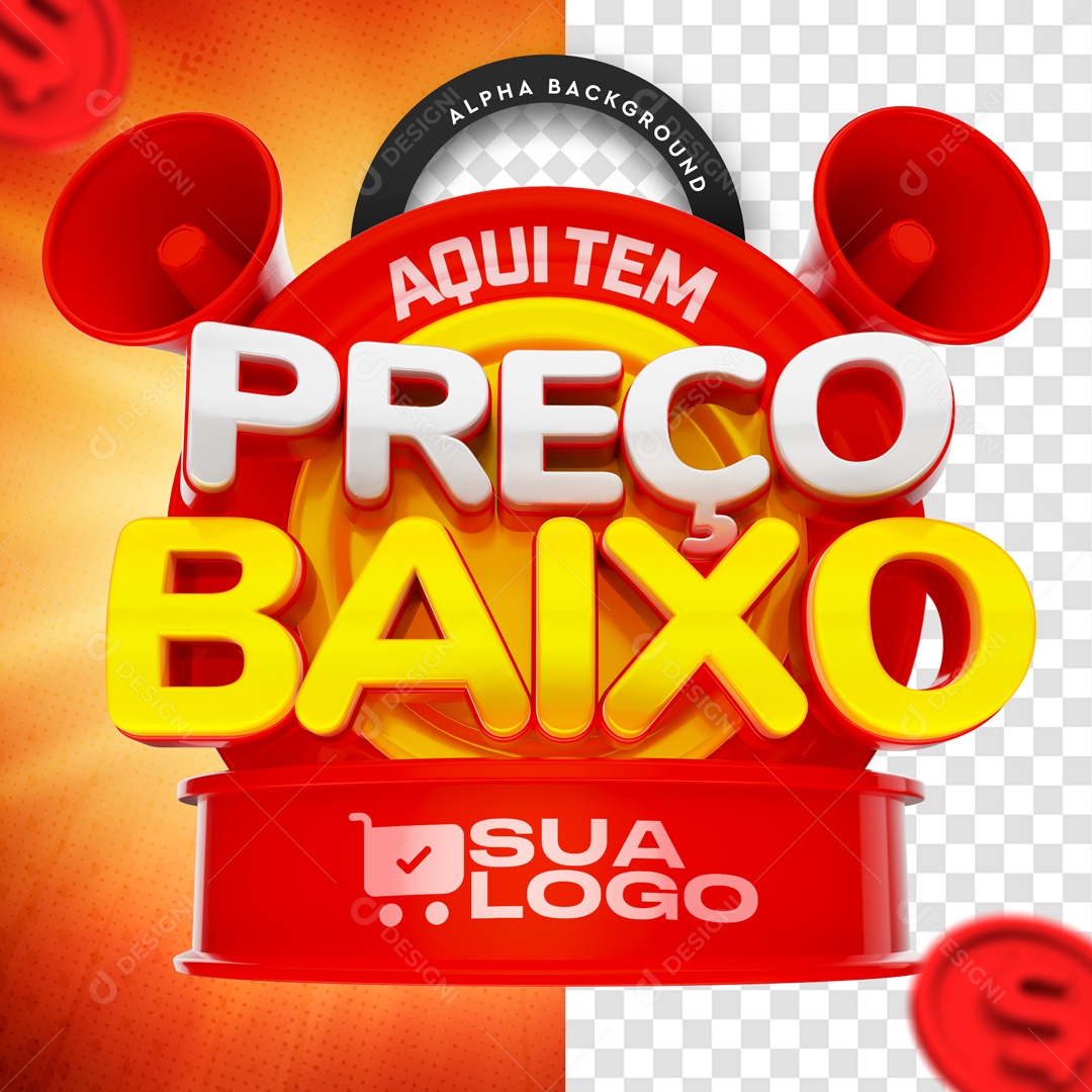 Selo 3D Para Composição Aqui Tem Preço Baixo PSD