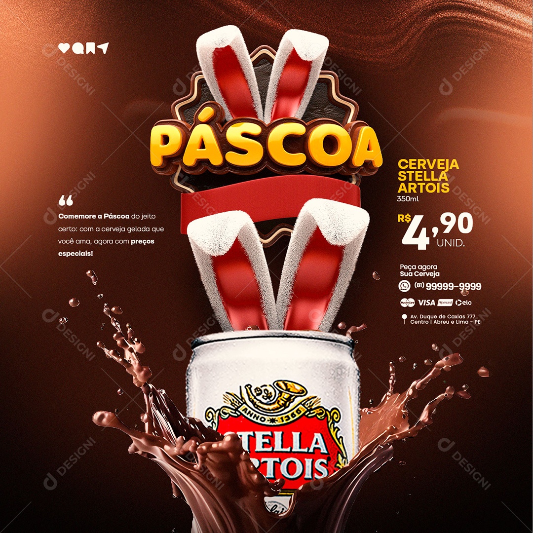 Páscoa Cerveja Stella Artois 4,90 Cervejaria Social Media PSD Editável