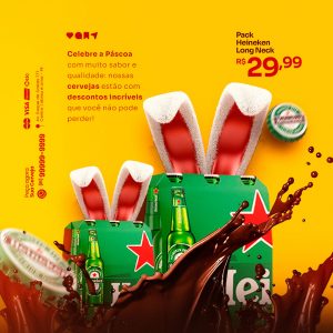 Celebre A Páscoa Pack Heineken Long Neck 29,99 Cervejaria Social Media PSD Editável