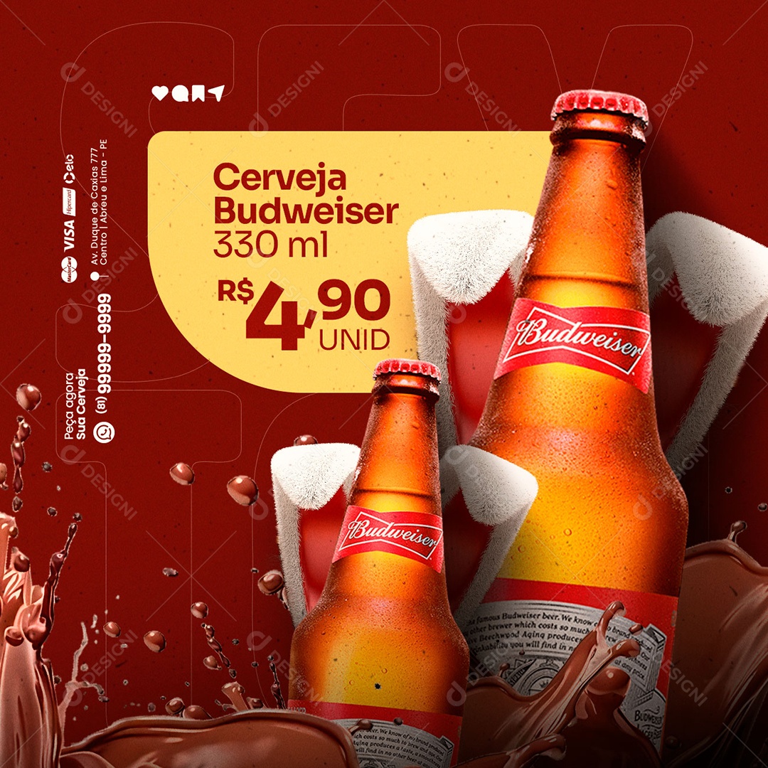 Cerveja Budweiser 4,90 Cervejaria Páscoa Social Media PSD Editável