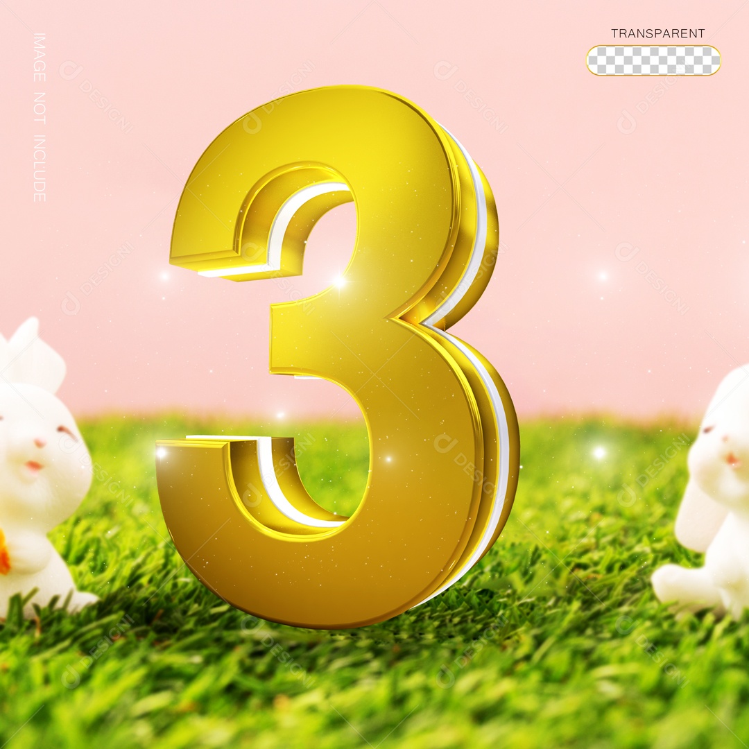 Numero 3 Sobre Fundo Rosa Elemento 3D PSD