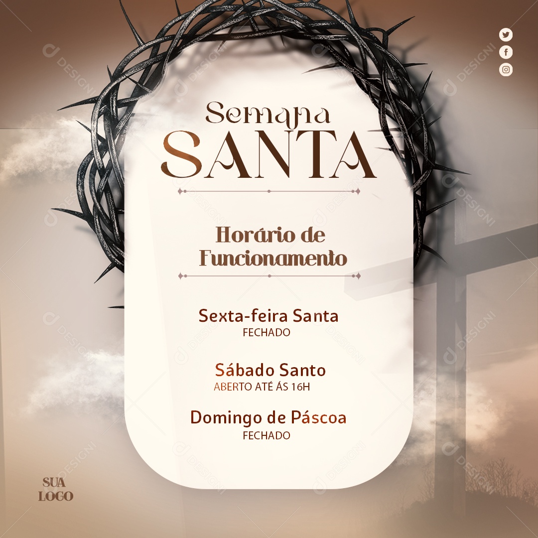 Semana Santa Horário de Funcionamento Social Media PSD Editável