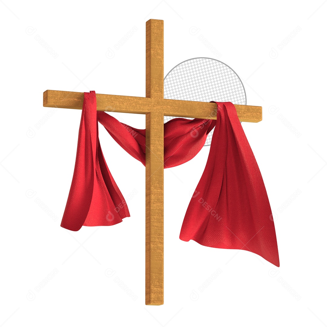 Elemento 3D Para Composição Cruz Com Tecido Vermelho PSD