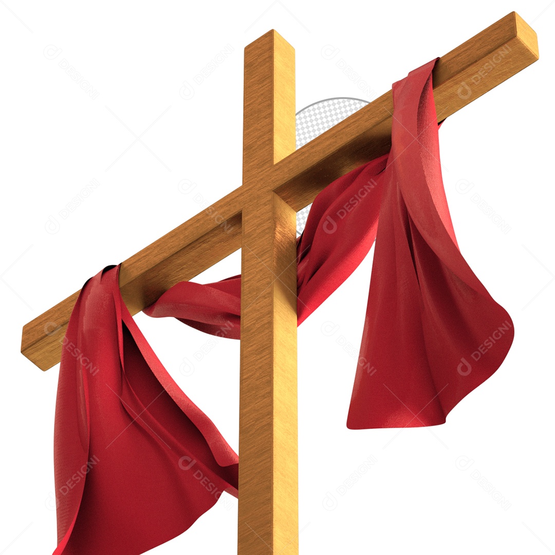 Elemento 3D Para Composição Cruz Com Tecido Vermelho PSD