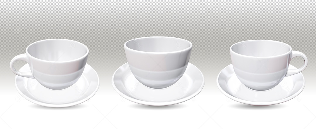 Elemento De 3 Xicaras Brancas Para Composição PSD
