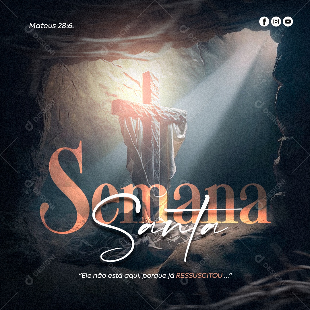 Semana Santa Ele Nao Está Aqui, Porque já Ressuscitou Social Media PSD Editável