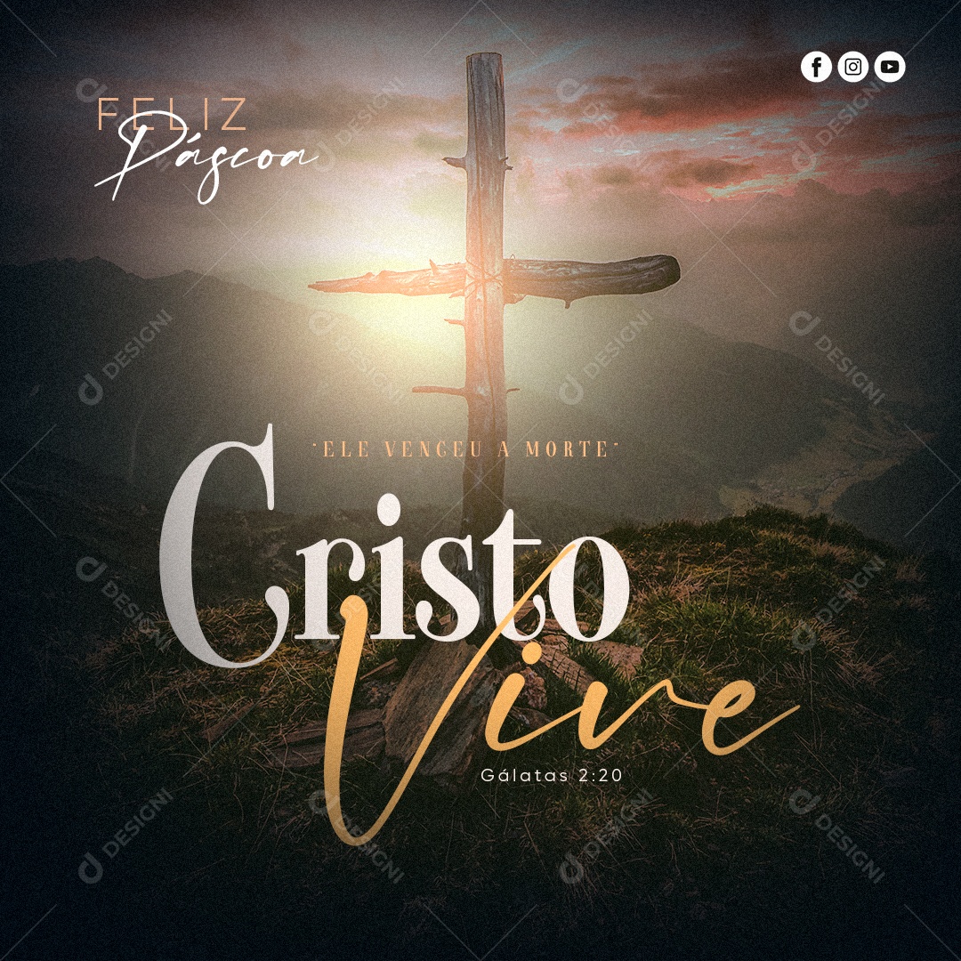 Feliz Páscoa Cristo Vive Ele Venceu a Morte Social Media PSD Editável