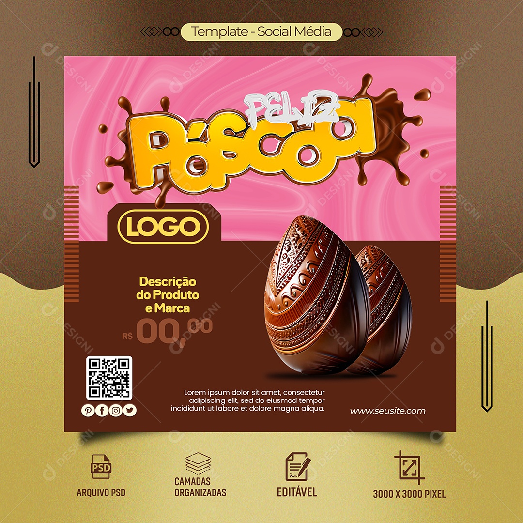 Feliz Páscoa Venha Conferir Social Media PSD Editável