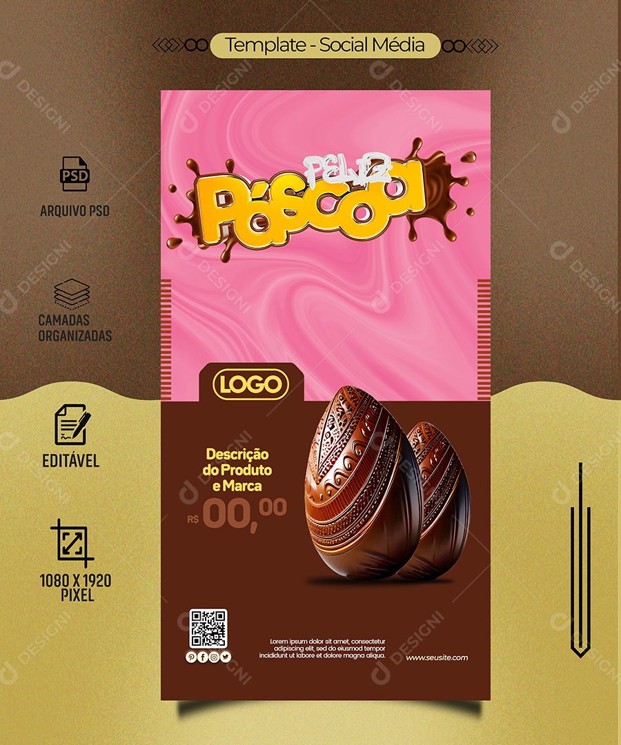 Feliz Páscoa Venha Conferir Social Media PSD Editável