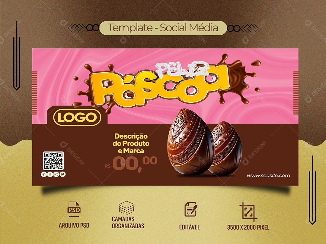 Feliz Páscoa Venha Conferir Social Media PSD Editável